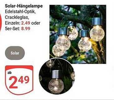 Solar-Hängeleampe Edelstahl-Optik, Crackleglas – Einzelnen: 2,49 oder 5er-Set: 8,99