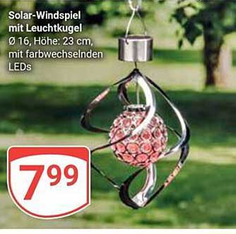 Solar-Windspiel mit Leuchtkugel Ø 16, Höhe: 23 cm, mit farbwechselnden LEDs