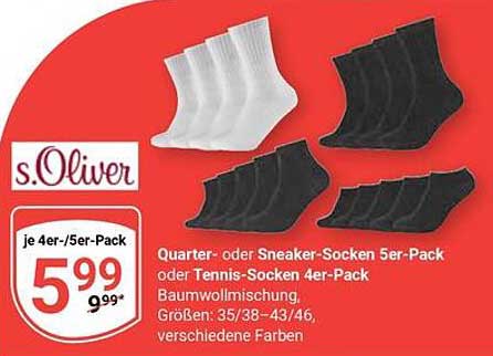 s.Oliver Quarter- oder Sneaker-Socken 5er-Pack oder Tennis-Socken 4er-Pack