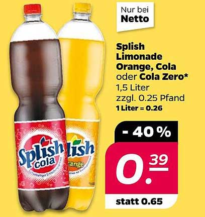 Splish Limonade Orange, Cola oder Cola Zero – 1,5 Liter