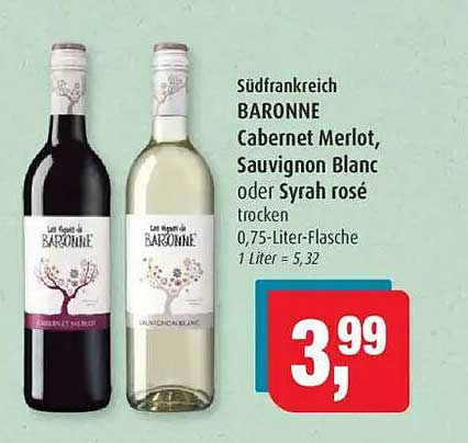 Südfrankreich Baronne Cabernet Merlot, Sauvignon Blanc oder Syrah rosé trocken 0,75-Liter-Flasche