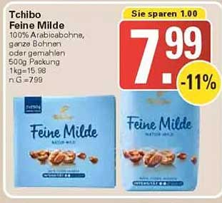 Tchibo Feine Milde – 100% Arabica, ganze Bohnen oder gemahlen, 500g Packung