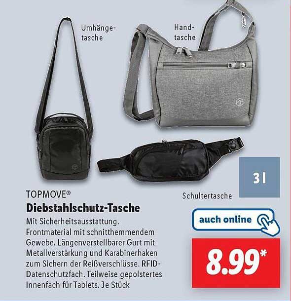 TOPMOVE® Diebstahlschutz-Tasche
