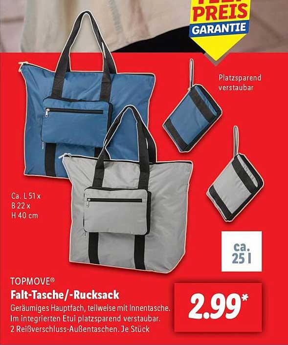 TOPMOVE® Falt-Tasche/-Rucksack