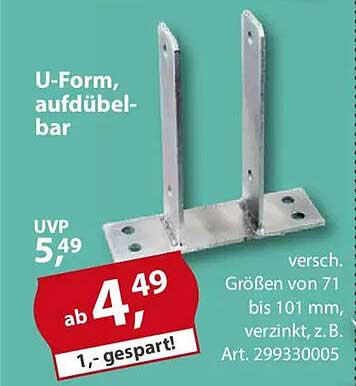 U-Form, aufdübelbar, verzinkt