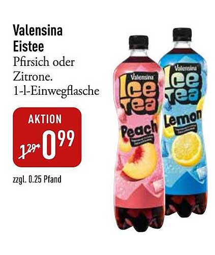 Valensina Eistee - Pfirsich oder Zitrone, 1-l-Einwegflasche