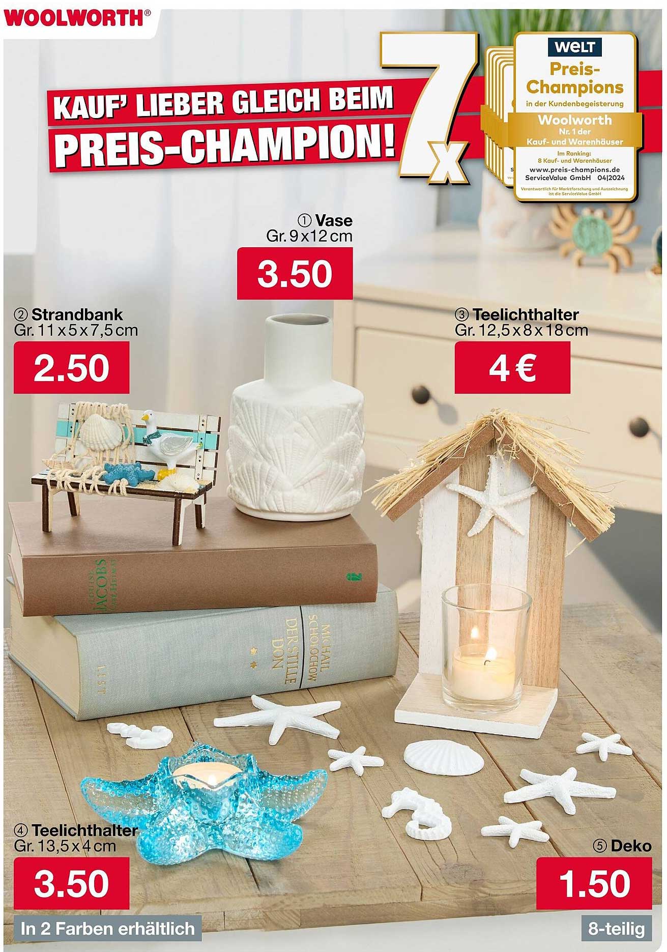 Vase, Strandbank, Teelichthalter und Deko aus dem Woolworth-Prospekt