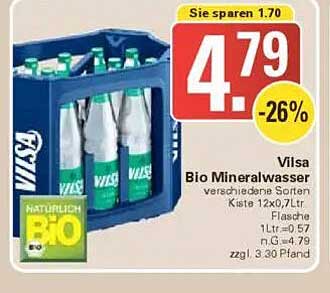 Vilsa Bio Mineralwasser verschiedene Sorten Kiste 12x0,7L Flasche