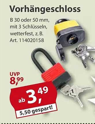 Vorhängeschloss mit 3 Schlüsseln - Wetterfest