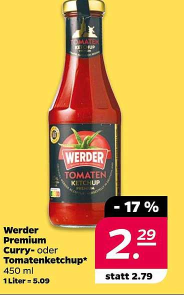 Werder Premium Curry- oder Tomatenketchup 450 ml -17 %