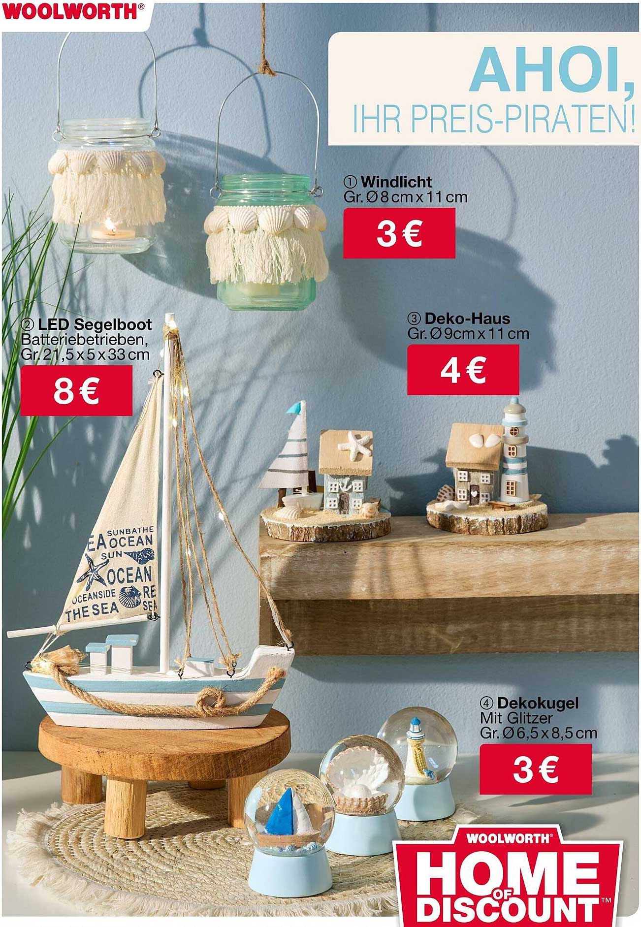 Woolworth Angebot: Windlicht, LED Segelboot, Deko-Haus und Dekokugel