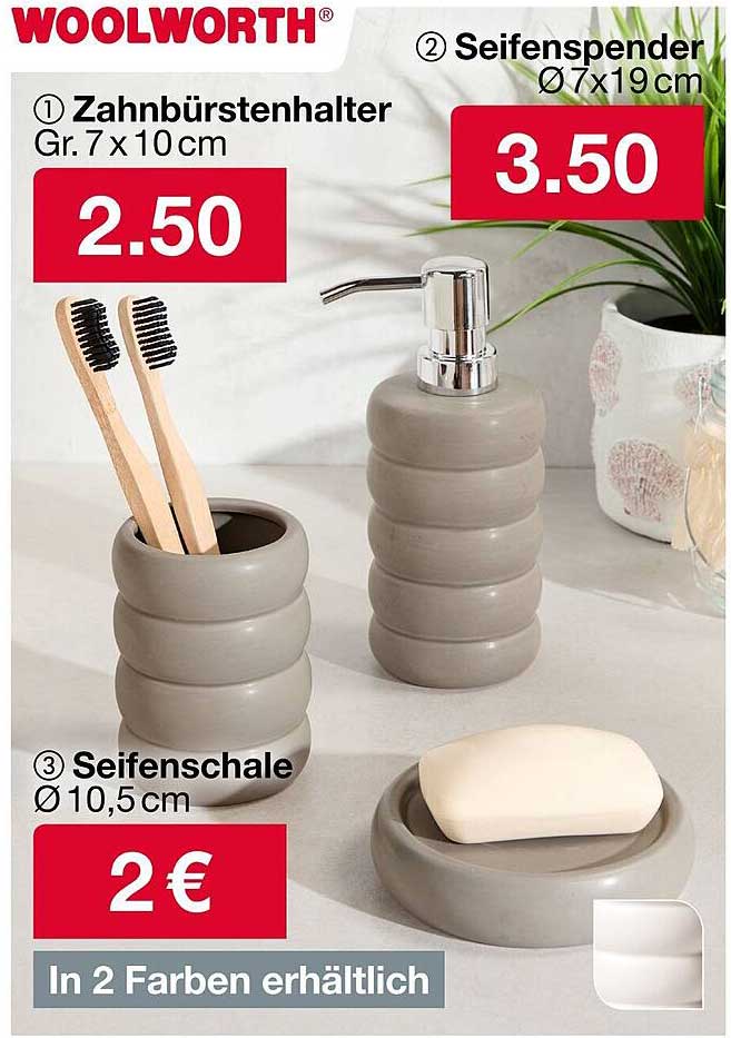 Woolworth Badezimmer Accessoires – Zahnbürstenhalter, Seifenspender und Seifenschale
