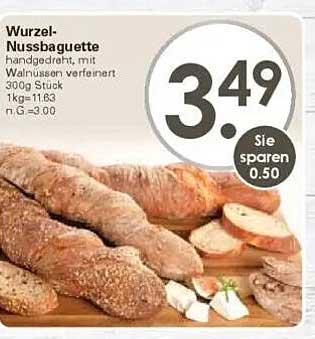 Wurzel-Nussbaguette handgedreht, mit Walnüssen verfeinert 300g Stück