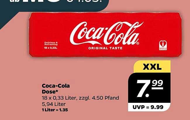Coca-Cola Dose* 18 x 0,33 Liter, zzgl. 4.50 Pfand 5,94 Liter 1 Liter = 1.35