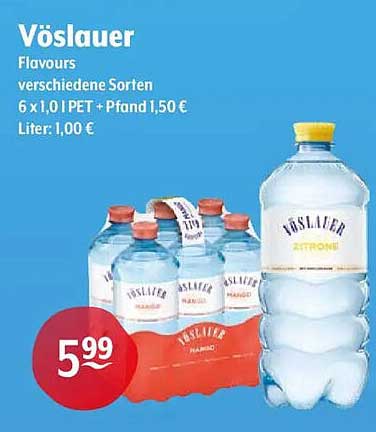 Vöslauer Flavours verschiedene Sorten 6 x 1,0 l PET + Pfand 1,50 € Liter: 1,00 €