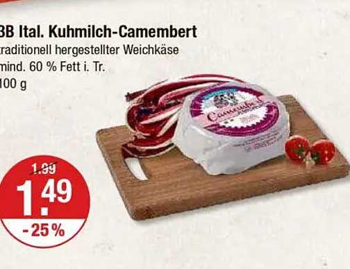 3B Ital. Kuhmilch-Camembert 100 g - Traditionell hergestellter Weichkäse