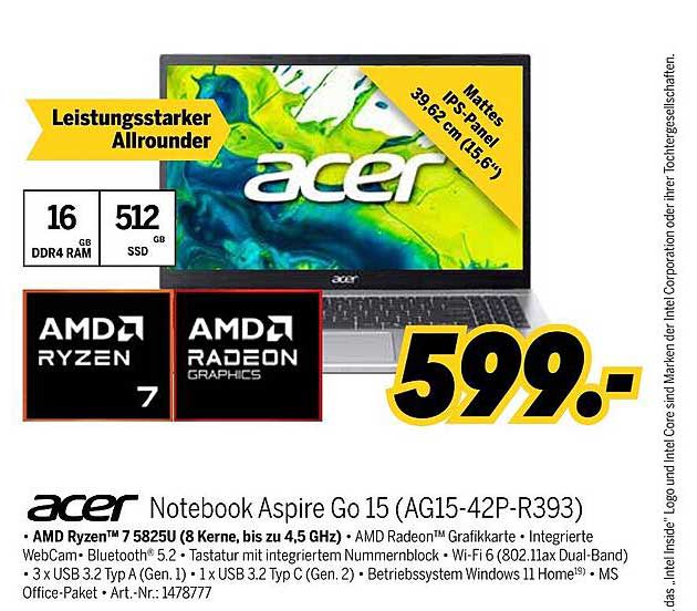 Acer Notebook Aspire Go 15 (AG15-42P-R393)