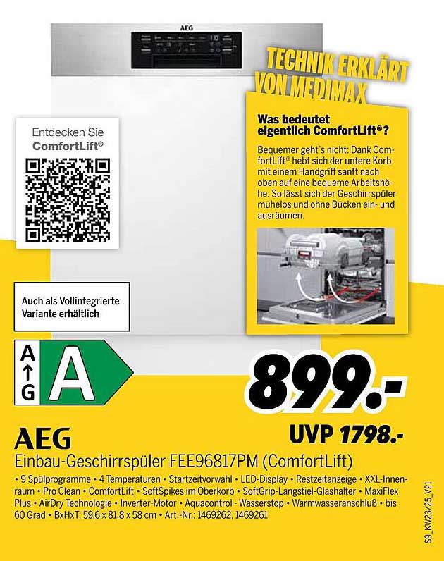 AEG Einbau-Geschirrspüler FEE96817PM (ComfortLift)