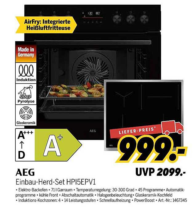 AEG Einbau-Herd-Set HPI5EPV1 mit integrierter Heißluftfritteuse