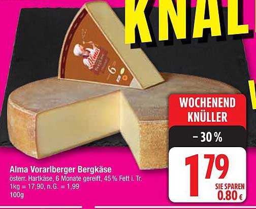 Alma Vorarlberger Bergkäse - 30% Rabatt auf die Wochenend-Knüller!