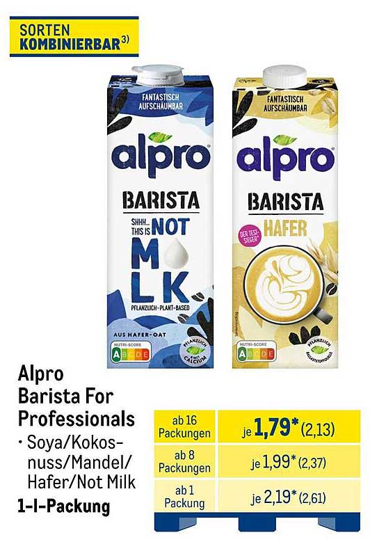 Alpro Barista For Professionals - Soya/Kokosnuss/Mandel/Hafer/Not Milk