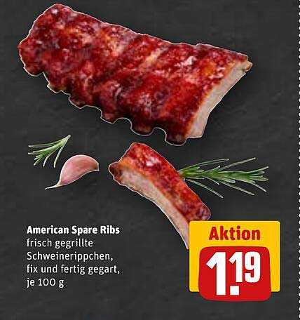 American Spare Ribs - frisch gegrillte Schweinerippchen, fix und fertig gegart, je 100 g