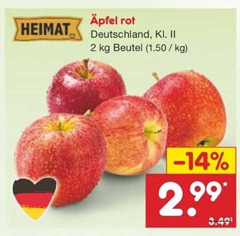 Äpfel rot, 2 kg Beutel - Deutschland, Klasse II