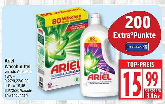 Ariel Waschmittel – 80 Waschungen für strahlende Sauberkeit
