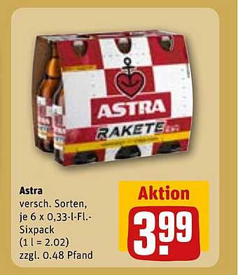 Astra, verschiedene Sorten, 6 x 0,33-l-Fl.-Sixpack