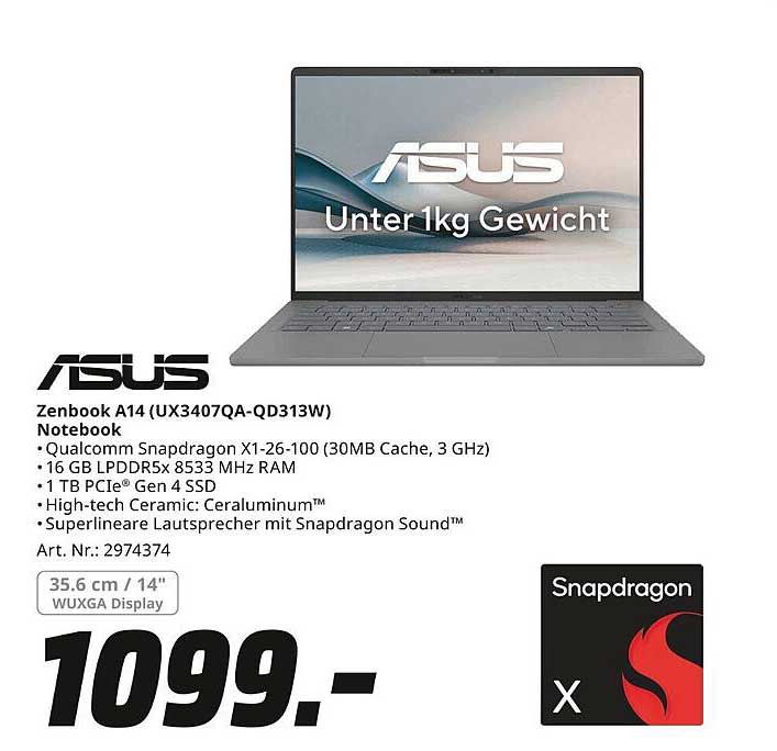 ASUS Zenbook A14 (UX3407QA-QD313W) Notebook