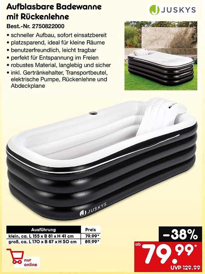 Aufblasbare Badewanne mit Rückenlehne