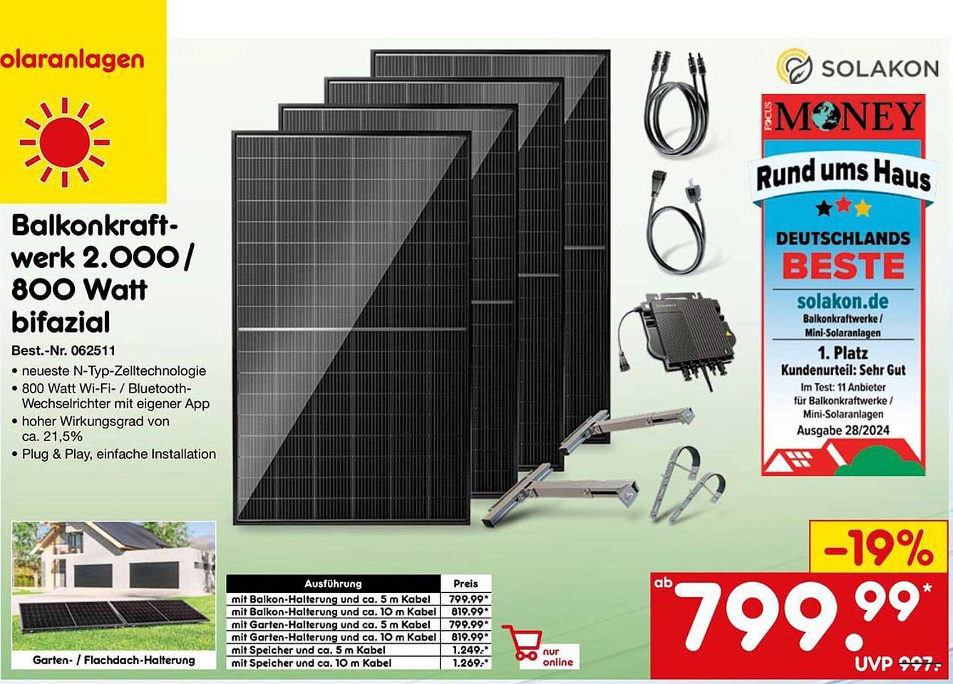 Balkonkraftwerk 2.000 / 800 Watt bifazial