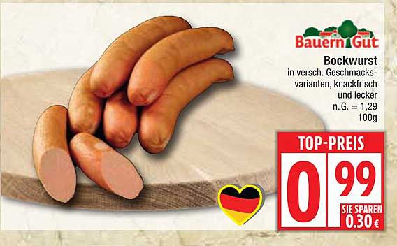 Bauern Gut Bockwurst in verschiedenen Geschmacksvarianten