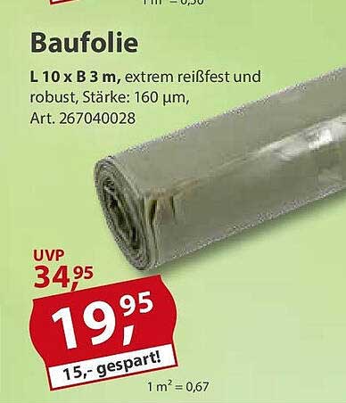 Baufolie L 10 x B 3 m, extrem reißfest und robust, Stärke: 160 µm