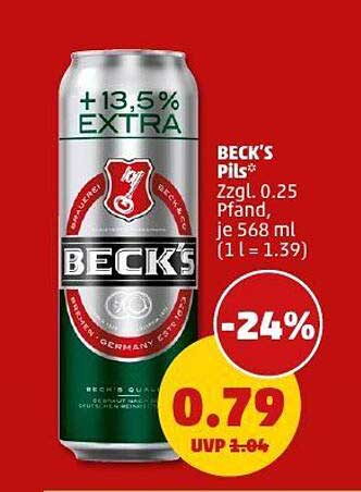 BECK'S Pils - 24% Rabatt auf die 568 ml Dose