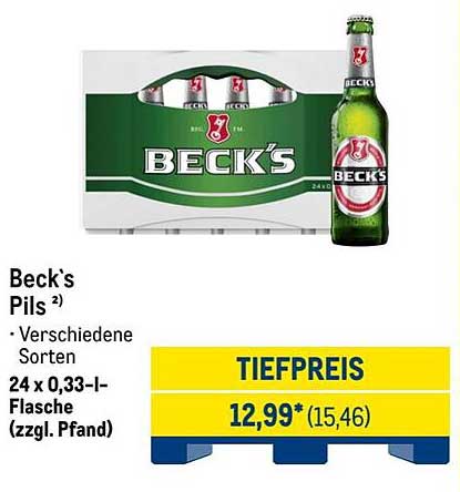 Beck's Pils - 24 x 0,33-l-Flasche (zzgl. Pfand)