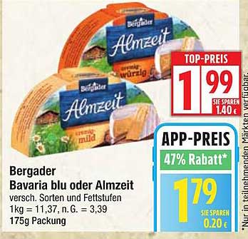 Bergader Almzeit oder Bavaria blu – 175g Packung