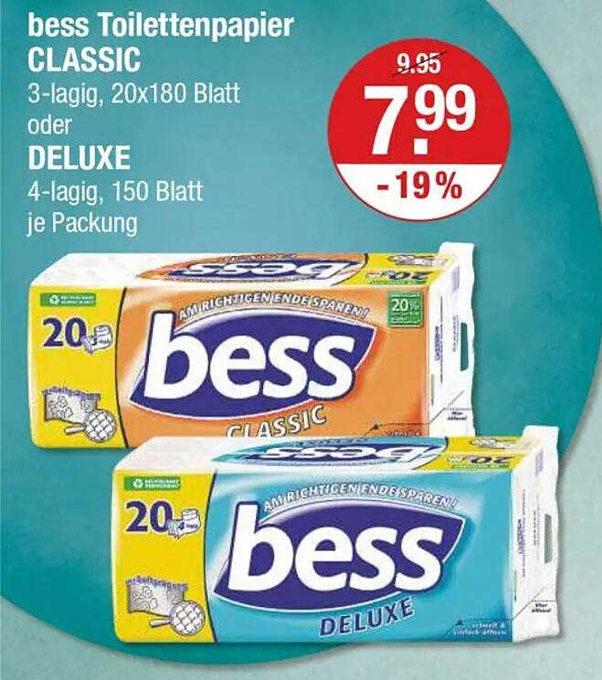 bess Toilettenpapier CLASSIC 3-lagig oder DELUXE 4-lagig