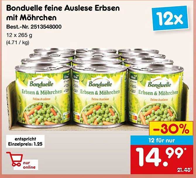 Bonduelle feine Auslese Erbsen mit Möhrchen 12 x 265 g