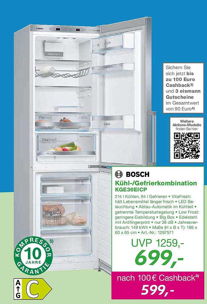 BOSCH Kühl-/Gefrierkombination KGE36EICP