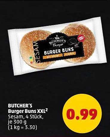 BUTCHER'S Burger Buns XXL - 4 Stück, Sesam