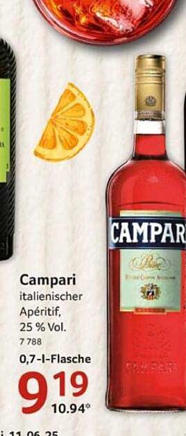 Campari italienischer Aperitif, 25 % Vol., 0,7 l-Flasche