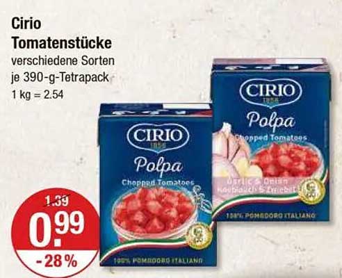Cirio Tomatenstücke verschiedene Sorten je 390-g-Tetrapack