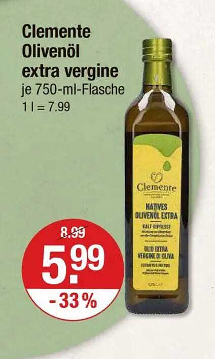 Clemente Olivenöl extra vergine je 750-ml-Flasche
