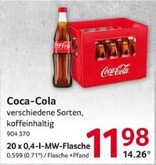 Coca-Cola 20 x 0,4-Liter-MW-Flasche – verschiedene Sorten, koffeinhaltig