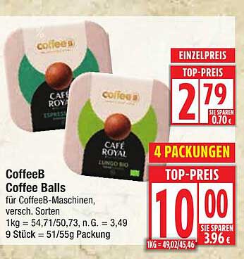 CoffeeB Coffee Balls für CoffeeB-Maschinen, verschiedene Sorten