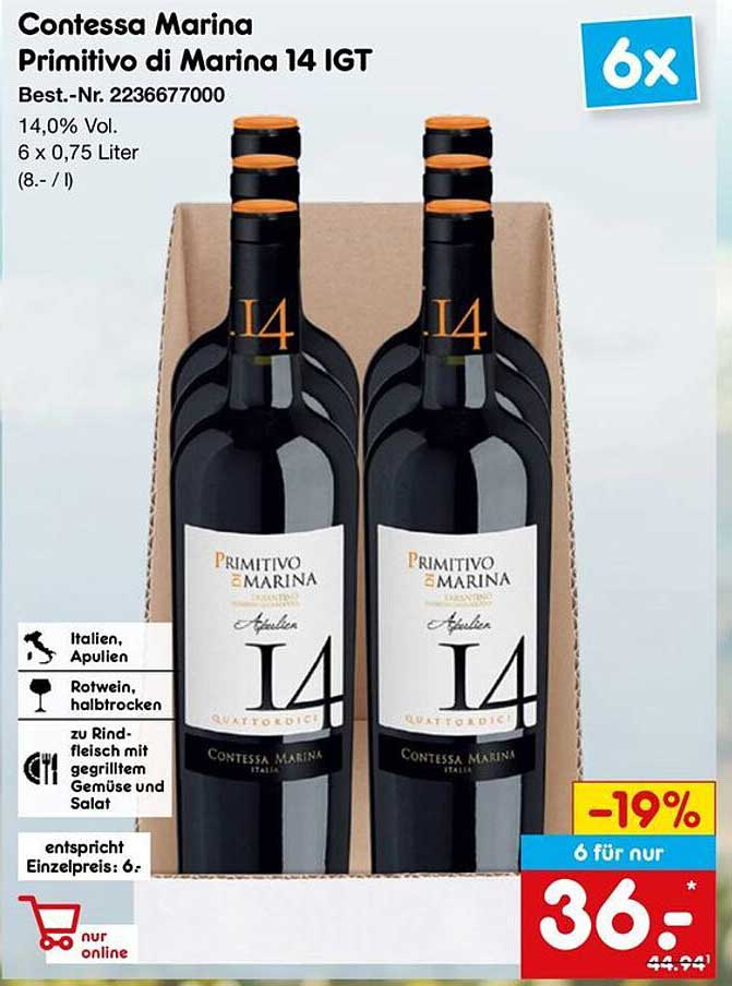 Contessa Marina Primitivo di Marina 14 IGT – 6 Flaschen für nur 36€
