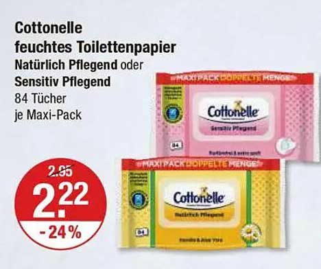 Cottonelle feuchtes Toilettenpapier Natürlich Pflege oder Sensitiv Pflegend 84 Tücher je Maxi-Pack