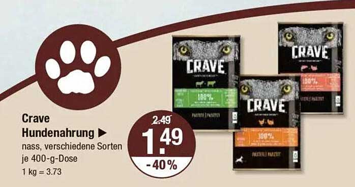 Crave Hundenahrung - Nassfutter in verschiedenen Sorten je 400-g-Dose