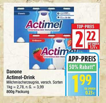 Danone Actimel-Drink – Milchmischgetränk, verschiedene Sorten